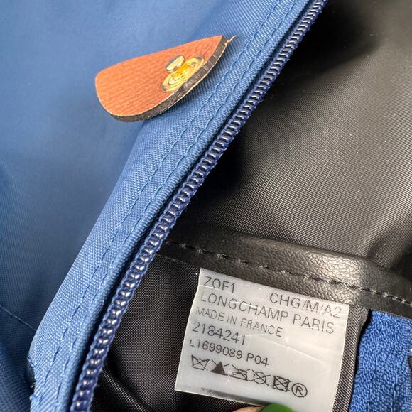 LONGCHAMP Le Pliage Backpack Navy Brown Snap Button Top Handle Adjustable FRANCE - Picture 12 of 12